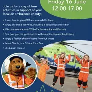 Great Western Air Ambulance Discovery Event in Gloucester on Friday 16th June between 12pm to 6pm.