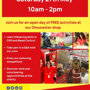 Midlands Air Ambulance Charity - Mission Support Day on Saturday 27th May, between 10am to 2pm, at their Gloucester shop in Eastgate Shopping Centre.