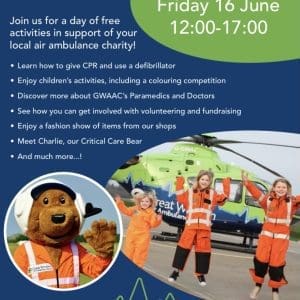 Great Western Air Ambulance Discovery Event in Gloucester on Friday 16th June between 12pm to 6pm.