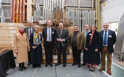 The Duke and Duchess of Gloucester view progress on Gloucester Cathedral’s new organ and highlight the work of the Friends